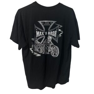 Gildan Midwest Motorcycle Club Maxs Bash Skeleton Biker Graphic T-Shirt Black L